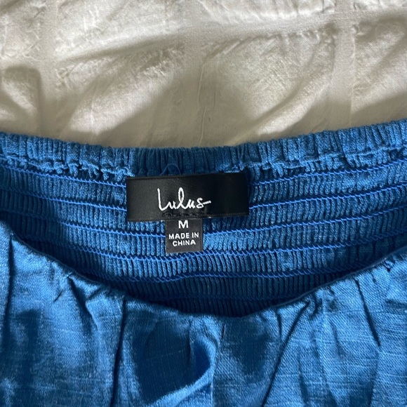 Lulu's Azure Puff Sleeve Linen Blend Mini Dress - Picture 6 of 12